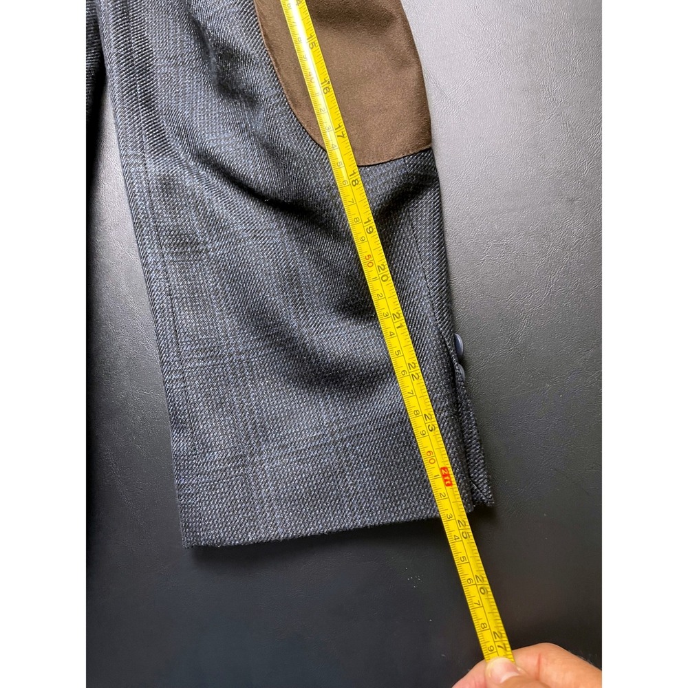 Van Heusen Studio 44R Blue Black Plaid Elbow Patch Blazer - Picture 5 of 13